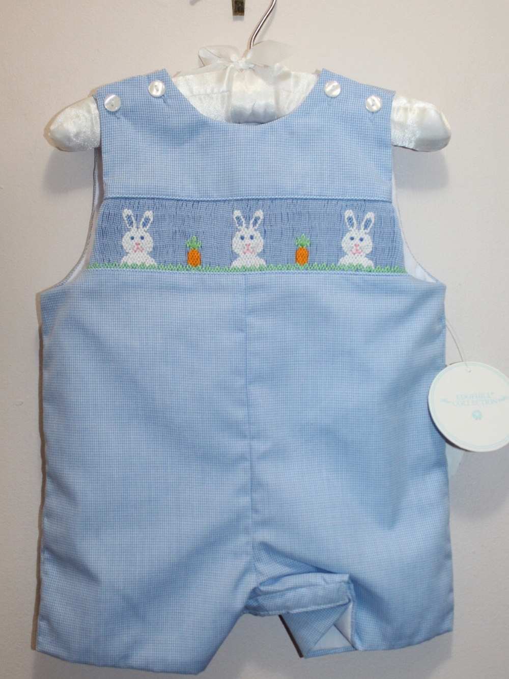Edgehill Collection Boy Bunny Carrot Easter Peter Rabbit Hand Smocked Romper